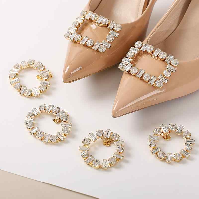 アクセサリーパーツ レディース メンズ バックル シューズクリップ スカーフ留め 髪飾り DIY ハンドメイド ジルコニア ラインストーン クリスタル 正方形 ハート リボン 切り替え 結婚式 パーティー ゴールド