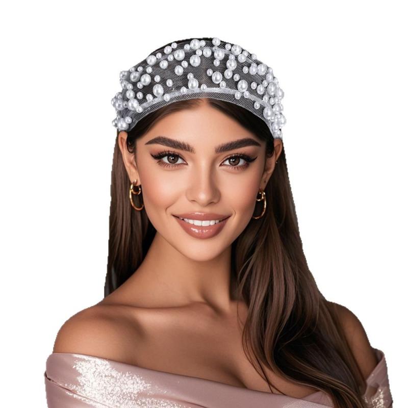 カチューシャ レディース ヘアアクセサリー 髪飾り パール ビジュー チュール 装飾 網目 上品 エレガン..