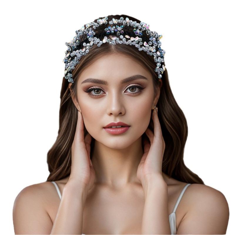 Rakuten - カチューシャ レディース ヘアアクセサリー 髪飾り ヘッドドレス バロック調 アンティーク風 ヴィンテージ風 クラシック 上品 パーティー 結婚式 二次会 ハンドメイド クリスタル ビジュー キラキラ 華やか フェミニン ブルー ホワイト 秋冬