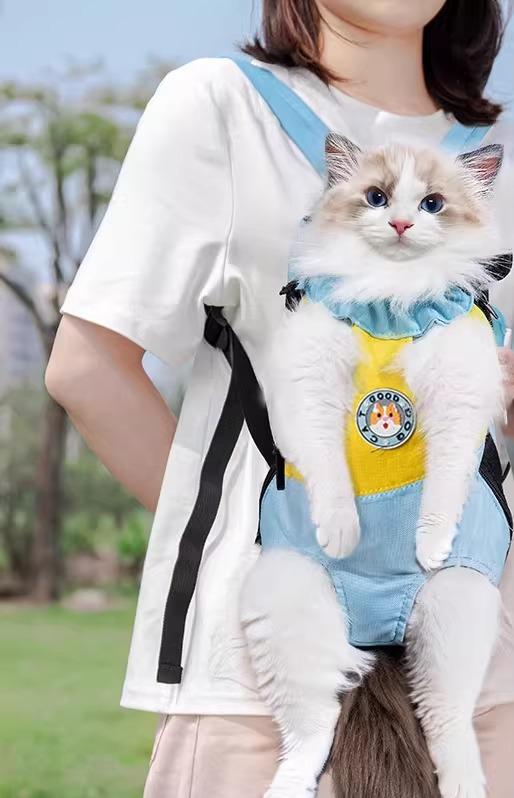 Knapsack Carrier - ペット キャリー バッグ リュック メンズ レディース 猫 小型犬 お出かけ 抱っこ紐 軽量 ポータブル 通気性 前抱き 青 黄色 赤 切り替え シンプル メッシュ 大きいサイズ