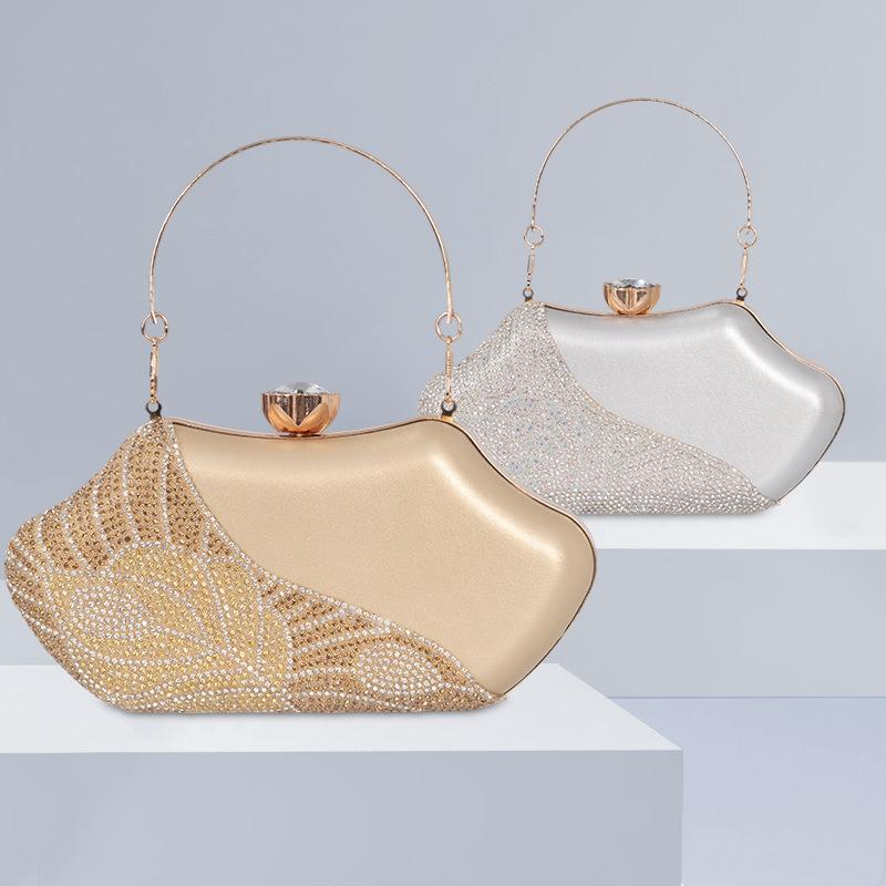 パーティーバッグ レディース 鞄 手提げ クラッチ 合成皮革 フェイクレザー 貝殻型 シェル ビジュー ラインストーン キラキラ 装飾 レトロ アンティーク調 上品 高級感 結婚式 披露宴 二次会 シルバー ゴールド