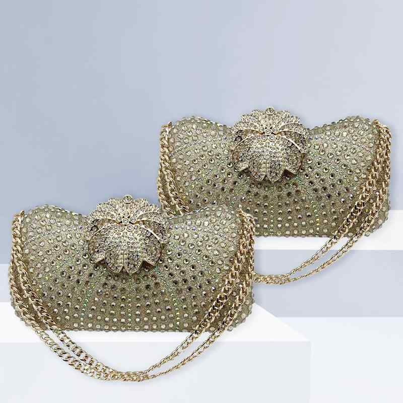 ショルダーバッグ レディース 鞄 パーティー用 クラッチ 斜めがけ ラインストーン スパンコール キラキラ 高級感 華やか 結婚式 披露宴 二次会 合皮 フェイクレザー チェーン ゴールド 金 春夏 上品 エレガント