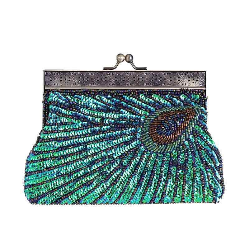 パーティーバッグ レディース クラッチ鞄 ショルダー ビーズ刺繍 スパンコール 中華風 チャイナドレス 華やか ゴージャス レトロ アンティーク調 結婚式 披露宴 お呼ばれ 春夏 スクエア型 バイカラー ポリエステル シルバー ブラック レッド
