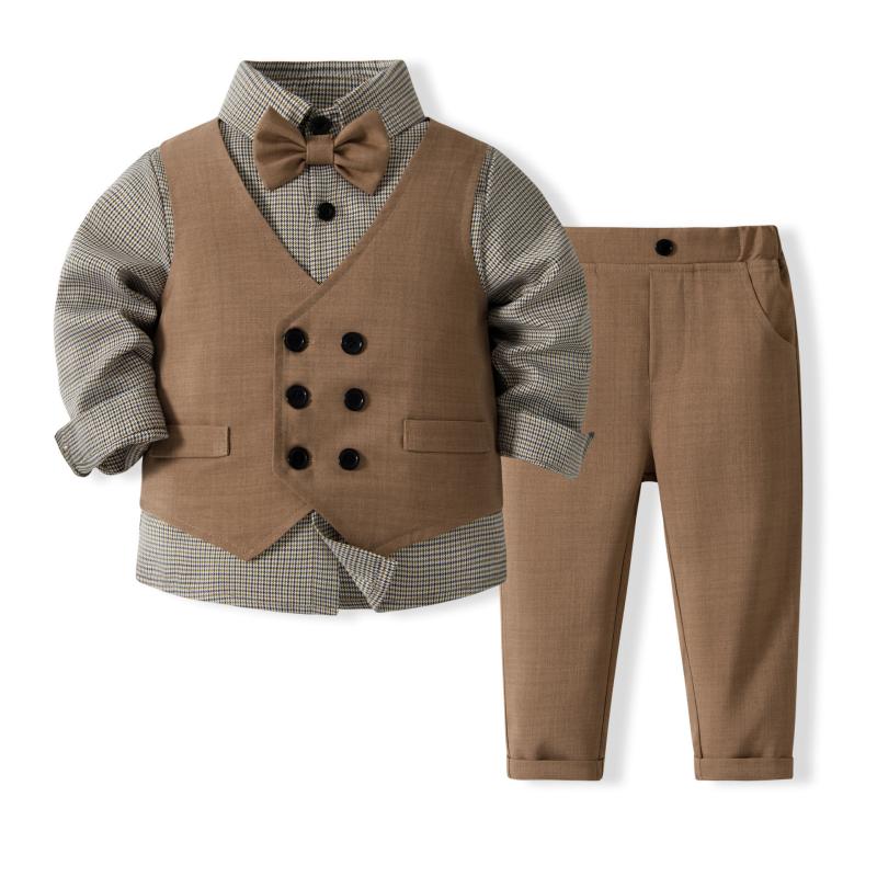 スーツ 男の子 セットアップ フォーマル 礼服 ベスト ズボン 長袖 蝶ネクタイ ダブルボタン 欧米風 か..
