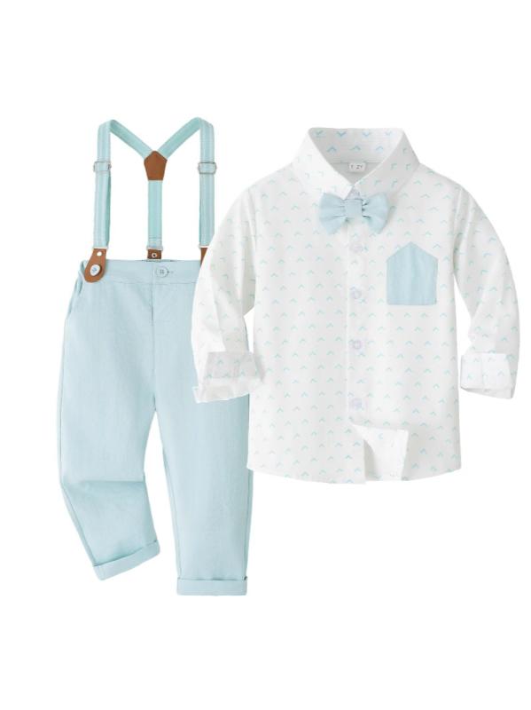 セットアップ 男の子 子供 スーツ 上下セット 長袖 シャツ サスペンダー パンツ 英国風 紳士風 フォー..