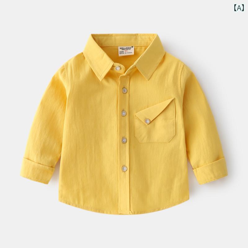 シャツ 男の子 キッズ 子供服 トップス 綿 コットン 春夏 韓国ファッション 襟 レギュラーカラー 長袖 ..
