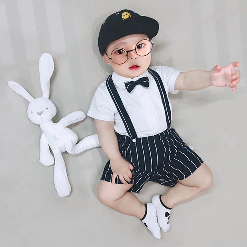 Suits, Tuxedos （Boys） - セットアップ 男の子 女の子 ベビー服 子供服 礼服 フォーマルスーツ 春夏 シャツ サロペット 半袖 短パン 英国風 誕生日 結婚式 お祝い かっこいい おしゃれ 上品 高級感 綿 コットン 紺 ネイビー 通気性