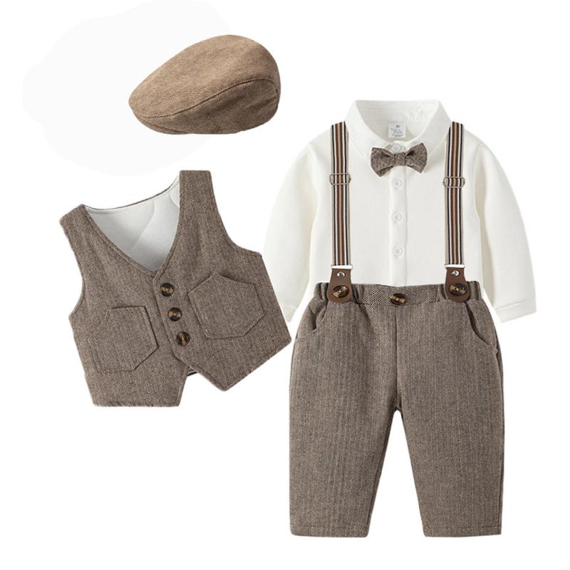 セットアップ 男の子 ベビー キッズ 秋冬 裏起毛 長袖 ベスト ズボン ロングパンツ 綿 コットン チェッ..