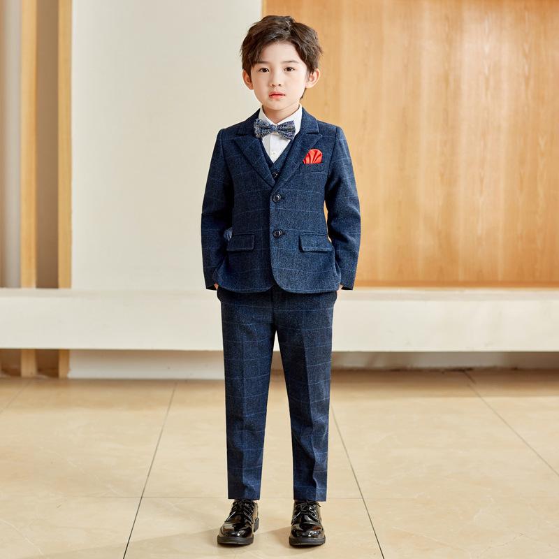 Suits, Tuxedos （Boys） - スーツ キッズ 男の子 春秋 グレー フォーマル セットアップ 英国風 チェック柄 礼服 発表会 結婚式 入学式 コットン 厚手 長袖 長ズボン カジュアル おしゃれ 高級感 柔らかい 伸縮性 防寒 快適