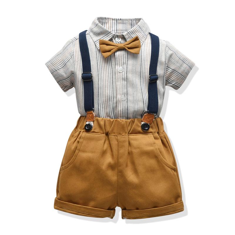セットアップ 男の子 キッズ ベビー 半袖 シャツ ハーフパンツ サロペット オーバーオール ストライプ ..