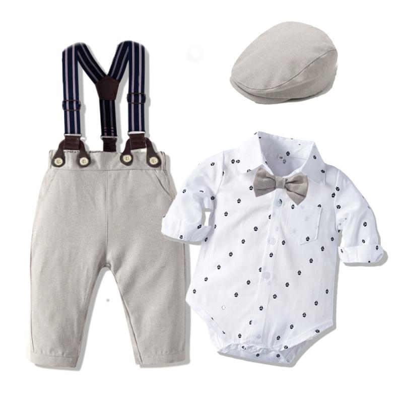 ロンパース 男の子 ベビー服 カバーオール 長袖 春秋 綿 紳士風 フォーマル 前開き ボタン フード カジ..