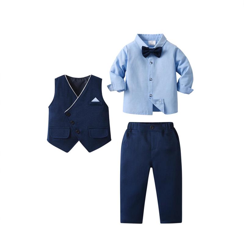 セットアップ 男の子 ベビー キッズ 春秋 フォーマル スーツ 礼服 紳士風 長袖 ベスト ジレ シャツ ロ..