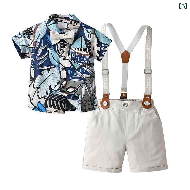 セットアップ 男の子 ベビー キッズ 英国風 紳士風 半袖 シャツ サスペンダー サロペット ハーフパンツ 春夏 綿 コットン 柔らかい 通気性 軽量 ブルー ホワイト カーキ おしゃれ お出かけ 結婚式 発表会
