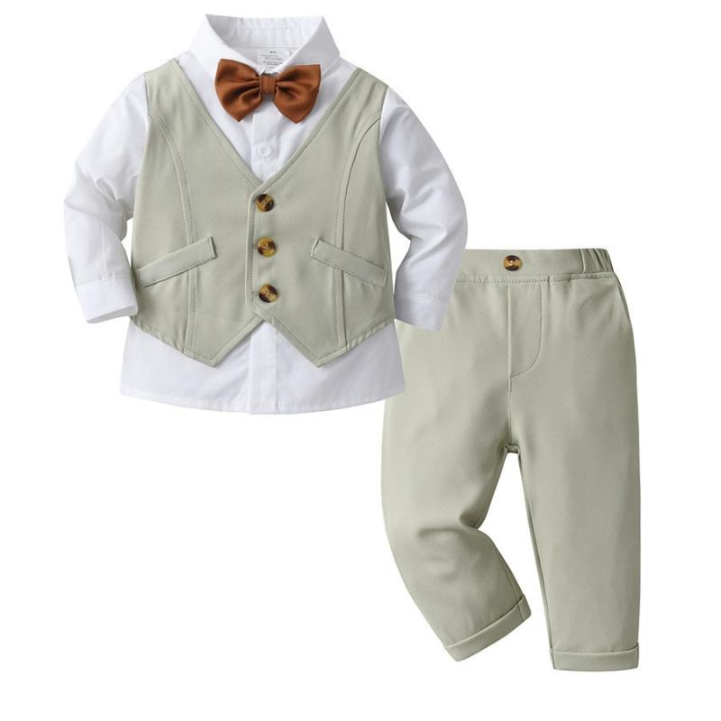 Suits, Tuxedos （Boys） - セットアップ 男の子 キッズ ベビー 子供服 スーツ 礼服 フォーマル 英国風 ベスト 重ね着風 長袖 長ズボン 春秋 上下セット 綿 コットン 誕生日 結婚式 発表会 高級感 柔らかい おしゃれ 紳士服 ネイビー グレー