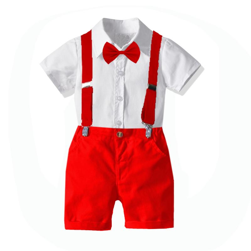 Top & Bottom Sets - セットアップ 男の子 キッズ 子供服 スーツ フォーマル 紳士服 半袖 シャツ 半ズボン 蝶ネクタイ サスペンダー 綿 春夏 発表会 結婚式 お呼ばれ 無地 カジュアル おしゃれ かわいい 欧米風 幼児 小学生