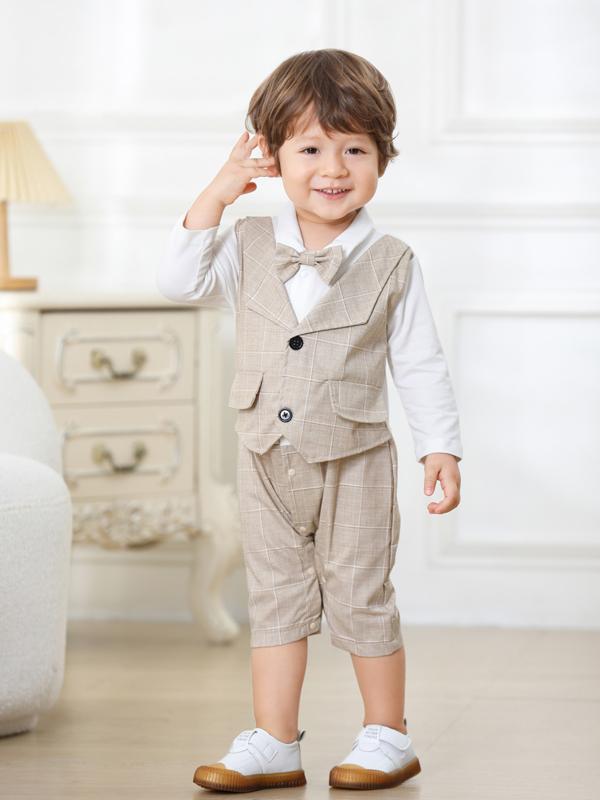 ロンパース ベビー 男の子 赤ちゃん 子供 カバーオール 重ね着風 フェイクレイヤード ギンガムチェック..