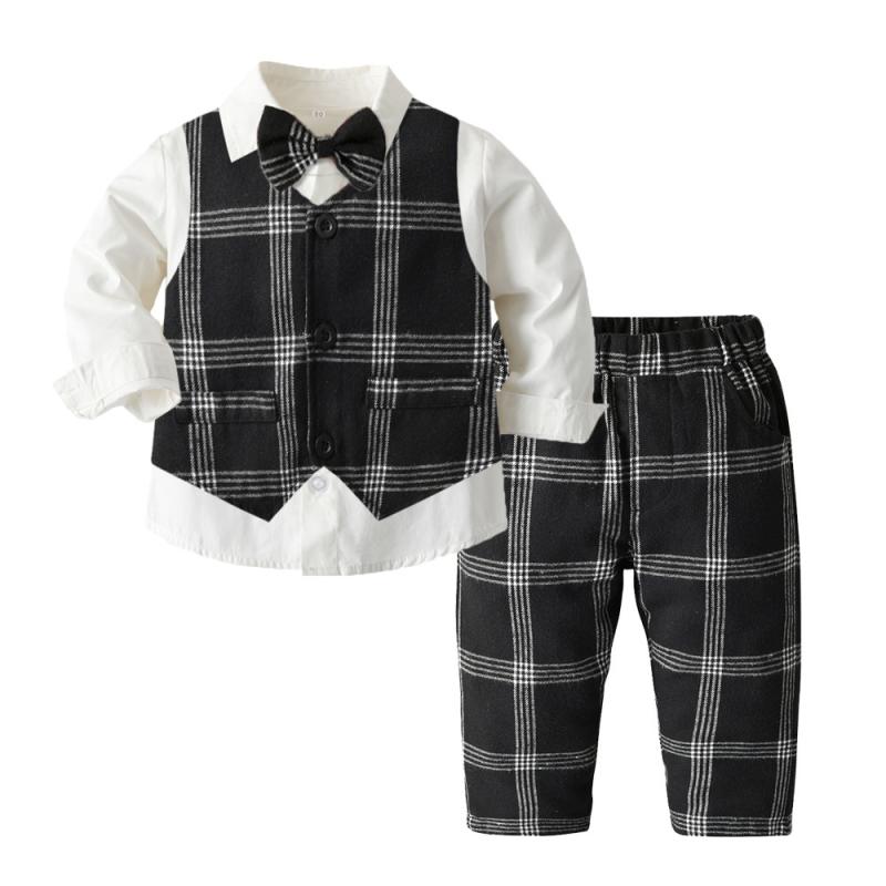 Suits, Tuxedos （Boys） - スーツ 男の子 キッズ ベビー 幼児 ジュニア セットアップ フォーマル 英国風 チェック 格子柄 ブラック 黒 綿 コットン かっこいい おしゃれ 結婚式 発表会 冠婚葬祭 秋冬 長袖 ロングパンツ