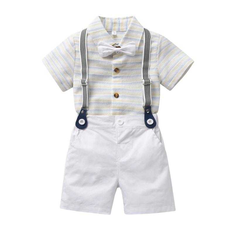 ロンパース 男の子 セットアップ ストライプ柄 サロペット 吊りズボン 蝶ネクタイ フォーマル 紳士風 ..
