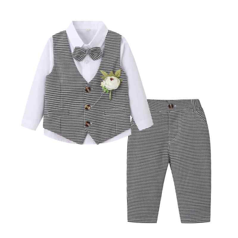 セットアップ 男の子 子供 キッズ 長袖 シャツ ベスト ロングパンツ 欧米風 チェック柄 無地 コットン 綿 柔らかい 秋冬 フォーマル カジュアル 結婚式 発表会 七五三 快適 動きやすい 紳士風 かっこいい