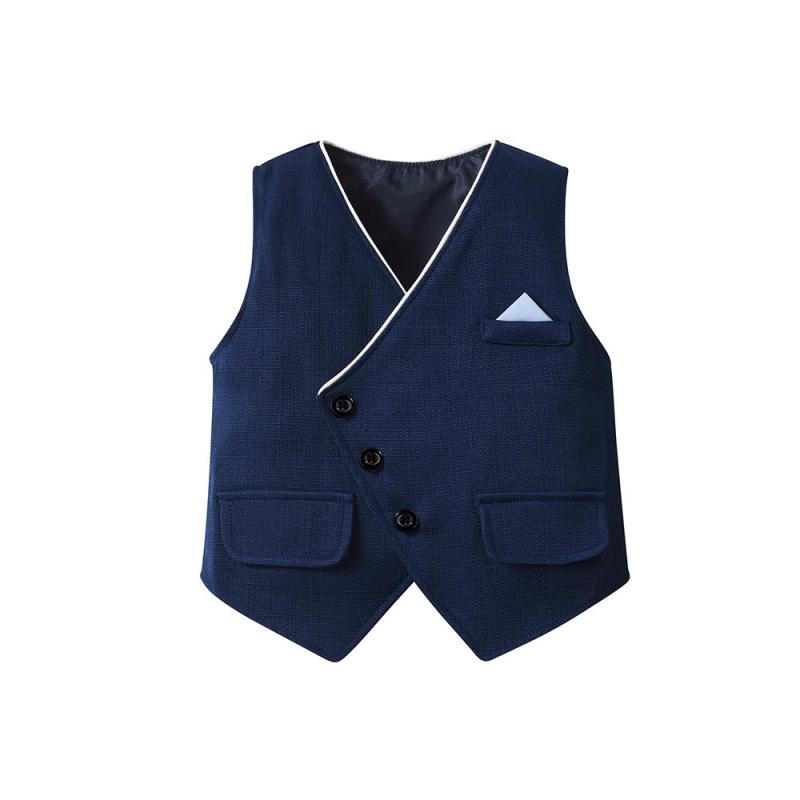 セットアップ 男の子 男児 子供用 スーツ フォーマル 英国風 紳士 ベスト 半袖 シャツ ハーフパンツ 短パン 春夏 紺 ネイビー ダークブルー 格子 チェック柄 結婚式 発表会 七五三 記念撮影 誕生日 高級感 吸湿 速乾 快適