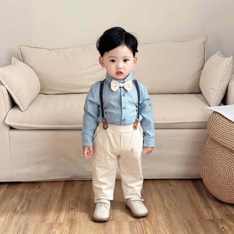 セットアップ 男の子 キッズ 子供 ベビー 春夏 チェック柄 シャツ トップス 襟 蝶ネクタイ ロングパン..