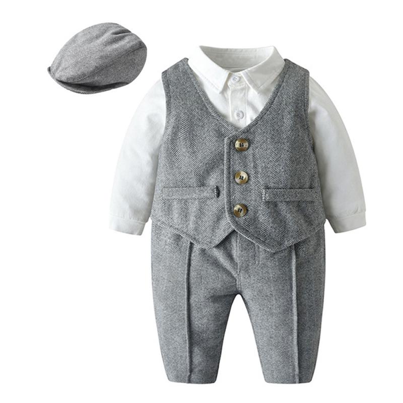 Suits, Tuxedos （Boys） - セットアップ 男の子 ベビー キッズ フォーマル スーツ 紳士服 礼服 タキシード ロンパース 長袖 長ズボン 秋冬 コットン 綿 柔らかい グレー 結婚式 誕生日 入園式 蝶ネクタイ かっこいい かわいい 高級感 前開き