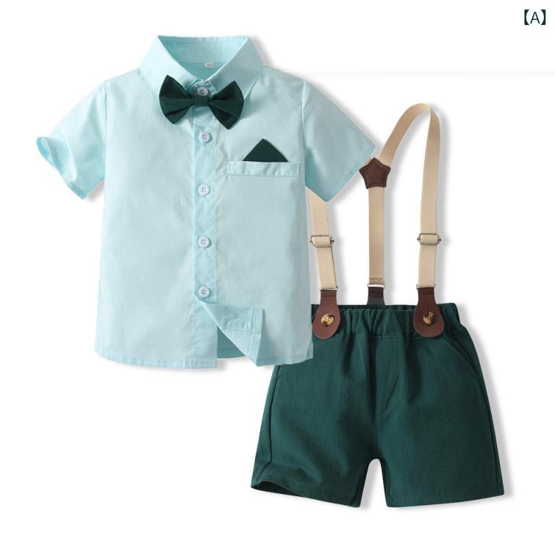 セットアップ 男の子 春夏 シャツ 半袖 短パン サスペンダー 半ズボン フォーマル 紳士風 発表会 結婚..