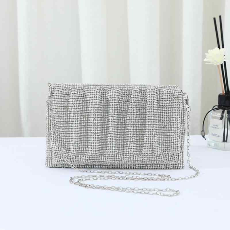 パーティーバッグ レディース 鞄 クラッチ 手提げ ミニ シルバー ラインストーン ビジュー キラキラ 上品 高級感 欧米風 エレガント ゴージャス 華やか スクエア フェイクレザー 合成皮革 秋冬 結婚式 披露宴 二次会