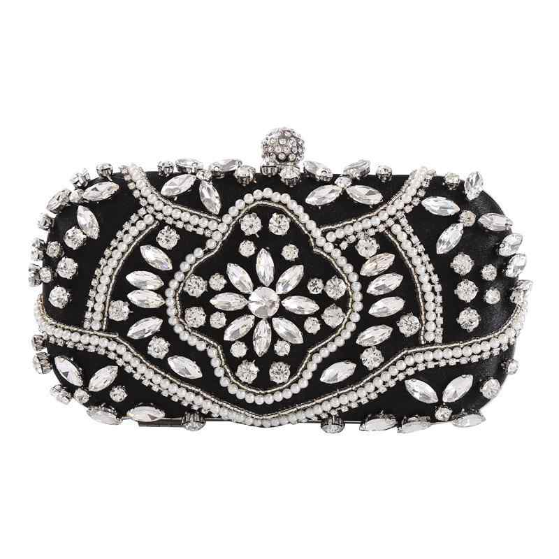 パーティーバッグ レディース クラッチ 鞄 手提げ ビーズ 刺しゅう ラインストーン ハンドメイド 金具 高級感 上品 エレガント フォーマル 結婚式 二次会 披露宴 秋冬 ポリエステル ピロー型 ブラック シルバー