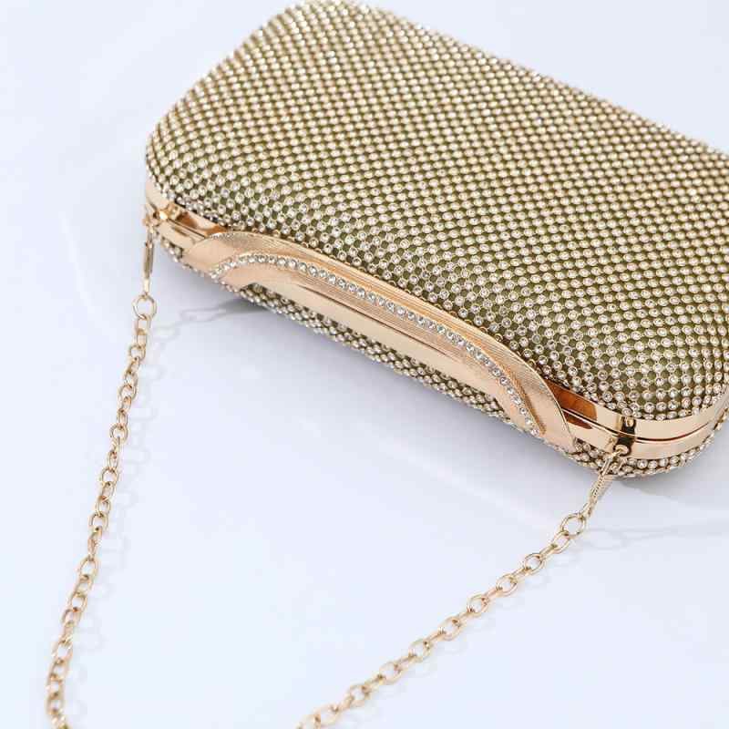 パーティーバッグ レディース ショルダー クラッチ チェーン ラインストーン ビジュー キラキラ 華やか 高級感 結婚式 二次会 披露宴 秋冬 フェイクレザー ゴールド シルバー フォーマル スクエア 横長 上品 手提げ