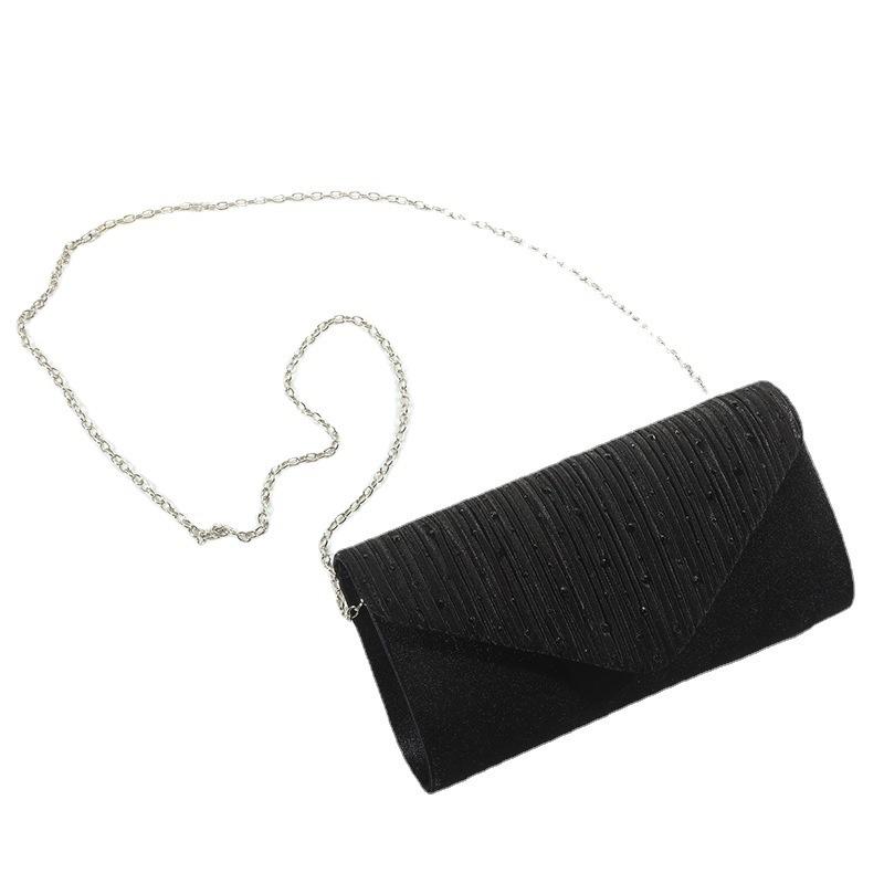 クラッチバッグ レディース 鞄 カバン パーティーバッグ ラインストーン プリーツ フラップ チェーン ショルダー 2way 結婚式 披露宴 二次会 お呼ばれ フォーマル チャイナドレス きれいめ エレガント 上品 高級感 合皮 PU レザー 黒 アイボ