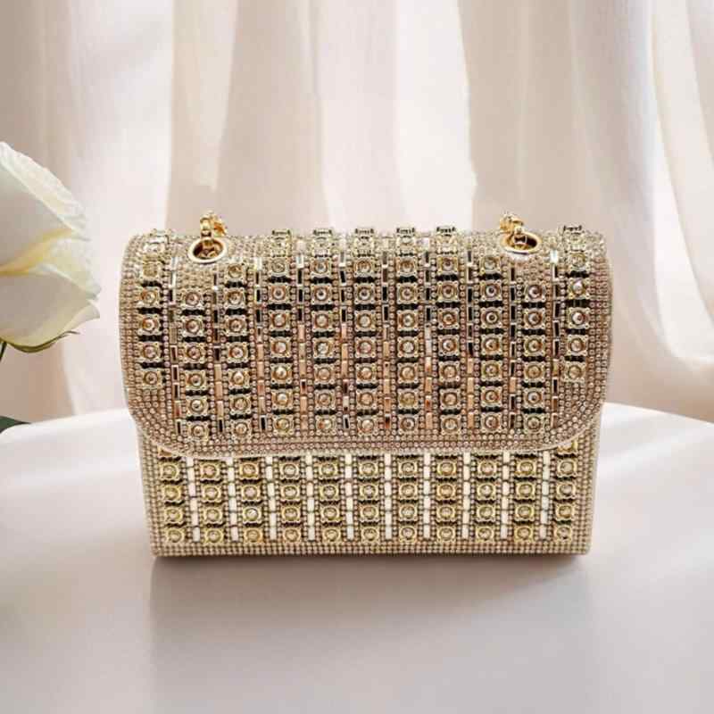 パーティーバッグ レディース 鞄 手提げ ショルダー 斜め掛け クラッチ ラインストーン キラキラ 高級感 華やか 結婚式 披露宴 二次会 ポリエステル スクエア型 ブラック シルバー ゴールド 春夏 秋冬