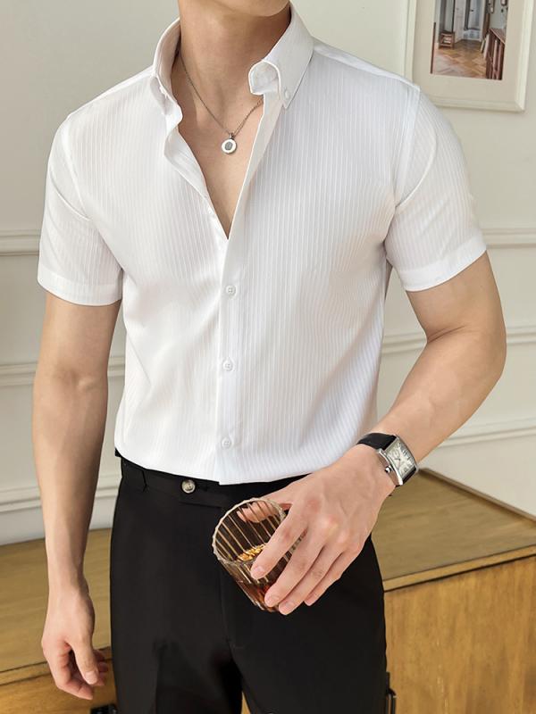 シャツ メンズ 半袖 ビジネス カジュアル 通勤 ストライプ 形態安定 ノンアイロン 防シワ スリムフィット 紳士服 薄手 涼しい ストレッ..