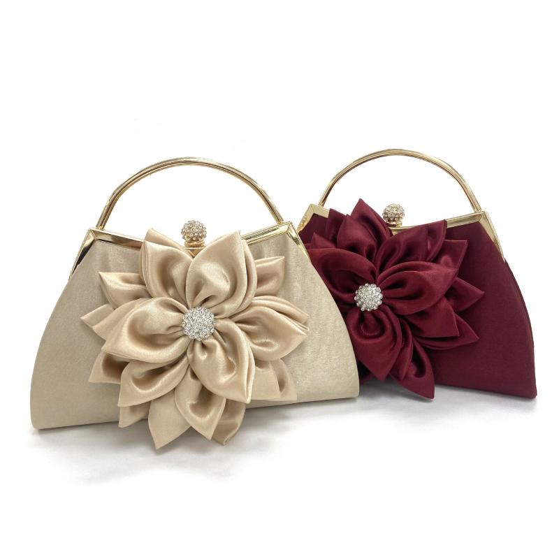 パーティーバッグ レディース 手提げ 鞄 かばん クラッチ 花柄 フラワー 刺繍 レトロ チャイナ風 和装 楕円形 オーバル 結婚式 披露宴 宴会 華やか 高級感 レッド シルバー ゴールド