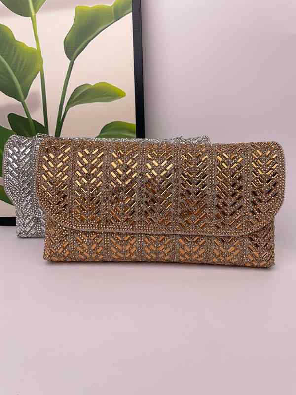 パーティーバッグ レディース 鞄 クラッチ ショルダー 結婚式 披露宴 二次会 ラインストーン キラキラ 華やか 高級感 PUレザー 合成皮革 チェーン スクエア型 スタッズ ブラック ゴールド シルバー フォーマル