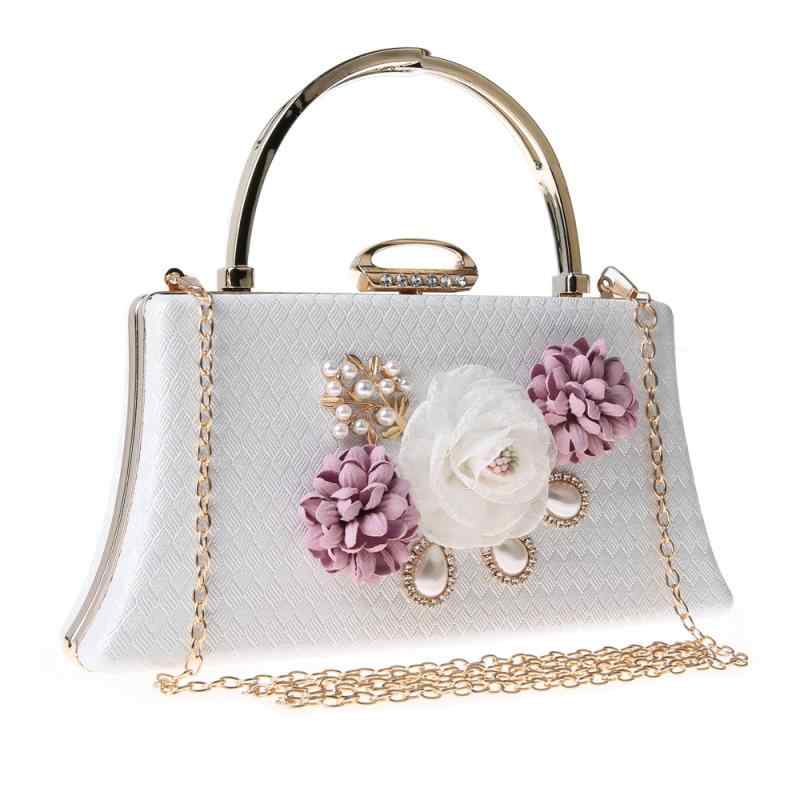 ハンドバッグ レディース 鞄 カバン パーティー用 フォーマル 小さめ ミニ ラインストーン ビジュー 花モチーフ フラワー リボン 合成皮革 PU レザー 高級感 上品 エレガント 秋冬 結婚式 白 黒 ワインレッド