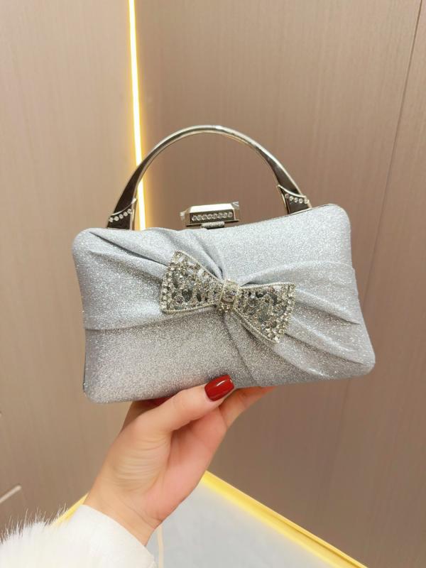 ハンドバッグ レディース パーティーバッグ クラッチバッグ 鞄 カバン プリーツ ラインストーン キラキラ 結婚式 披露宴 二次会 フォーマル 小さめ 手持ち シルバー ゴールド ブラック ポリエステル 高級感 スクエア 枕型 かわいい 清潔感 フェミニ