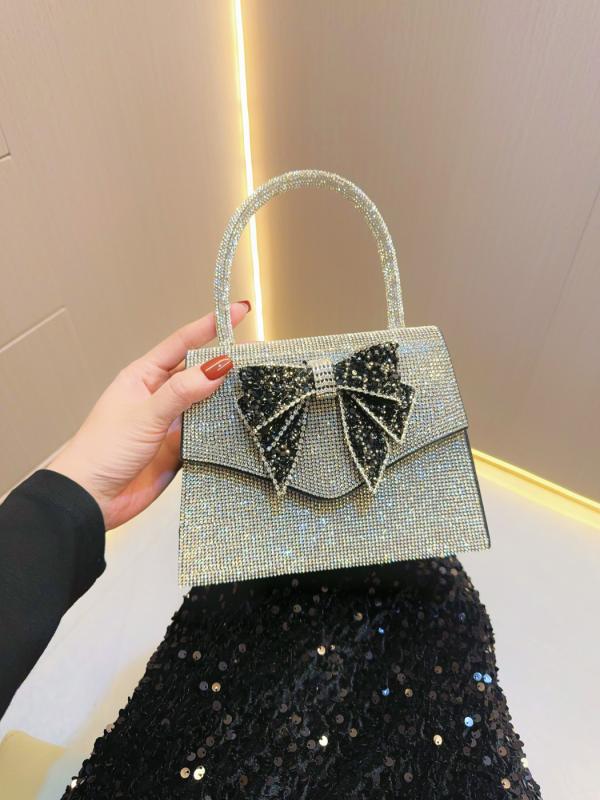ハンドバッグ レディース 鞄 バッグ ショルダー 斜めがけ 手提げ 結婚式 パーティー 普段使い 秋冬 ブラック ビジュー ラインストーン キラキラ スクエア フォーマル 二次会 高級感 華やか 上品 きれいめ ミニバッグ