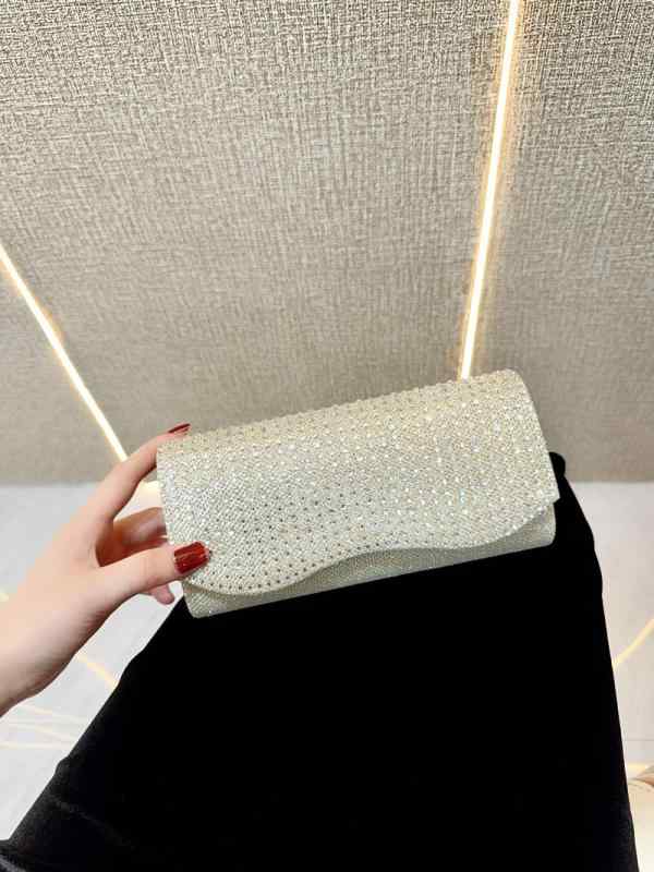 パーティーバッグ レディース クラッチ ショルダー 鞄 結婚式 二次会 謝恩会 高級感 ポリエステル スパンコール ラインストーン ビジュー ジルコニア 小さめ ミニ スクエア 横型 ゴールド ホワイト ブラック 春夏