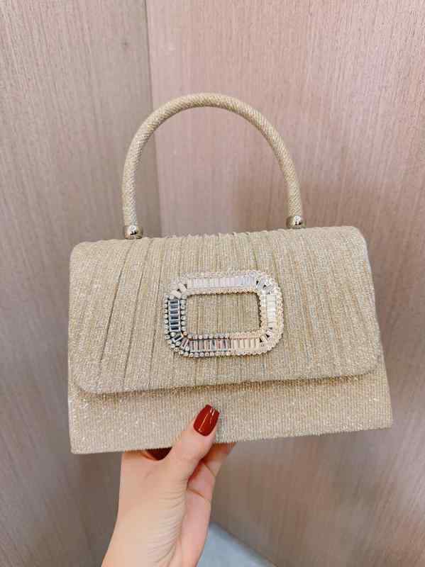 パーティーバッグ レディース 手提げ プリーツ ラメ グリッター ラインストーン ビジュー キラキラ スパンコール スクエア 上品 エレガント 高級感 結婚式 披露宴 二次会 フォーマル ゴールド 華やか ポリエステル