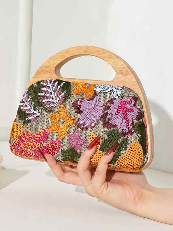 ハンドバッグ レディース ショルダー 斜め掛け パーティー 鞄 木 カゴ ストロー 草編み メッシュ 刺繍 切り替え スクエア ミニ 春夏 ナチュラル チェーン 結婚式 二次会 オレンジ パープル グリーン 高級感