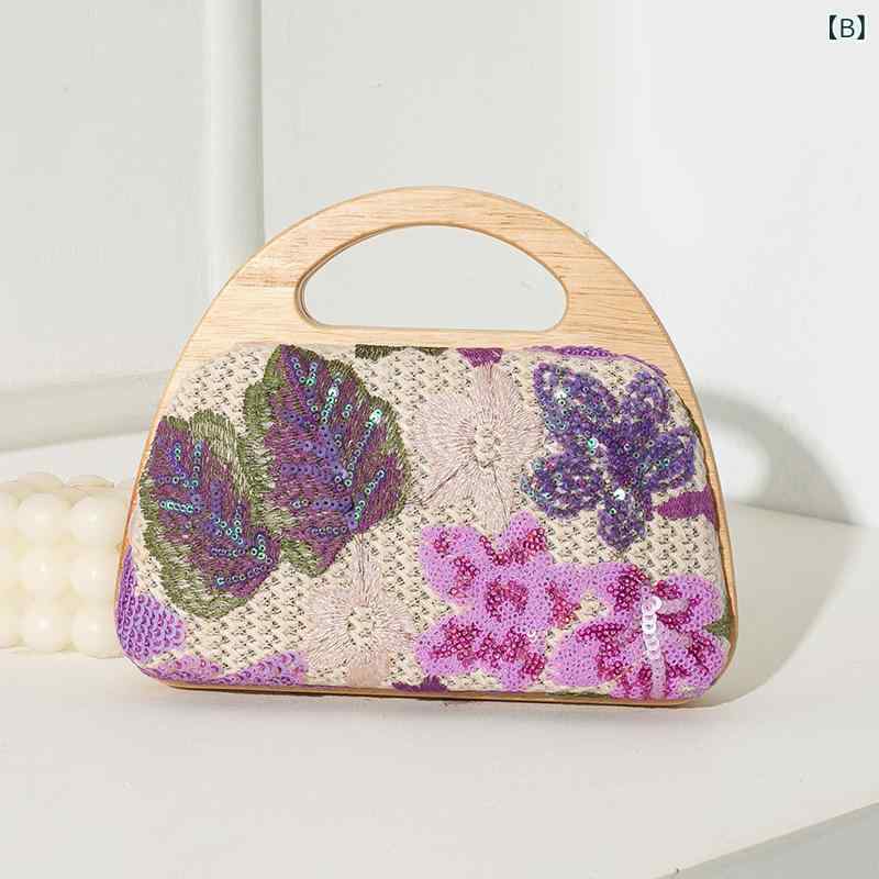 ハンドバッグ レディース ショルダー 斜め掛け パーティー 鞄 木 カゴ ストロー 草編み メッシュ 刺繍 切り替え スクエア ミニ 春夏 ナチュラル チェーン 結婚式 二次会 オレンジ パープル グリーン 高級感 3