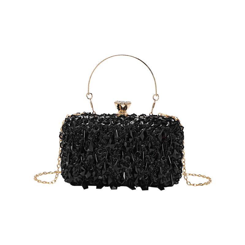 パーティーバッグ レディース 手提げ 鞄 2WAY 斜めがけ チェーン スパンコール ビーズ 刺繍 キラキラ ラメ 結婚式 披露宴 二次会 フォーマル エレガント スクエア 小さめ ゴールド シルバー ブラック 春夏