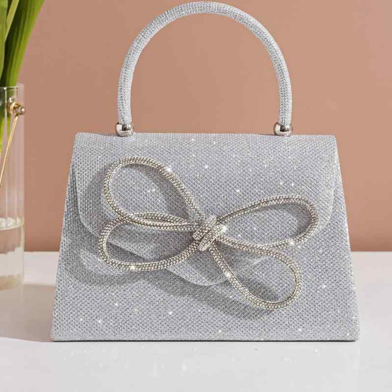 ハンドバッグ レディース リボン パーティーバッグ クラッチバッグ 鞄 結婚式 披露宴 二次会 ブラック シルバー シャンパン 横型 スクエア マグネット 高級感 きれいめ フェミニン エレガント 上品 華やか