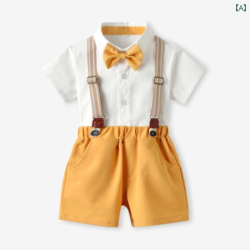 セットアップ 男の子 キッズ 子供服 英国風 フォーマル 発表会 結婚式 誕生日 コットン 綿 半袖 シャツ..