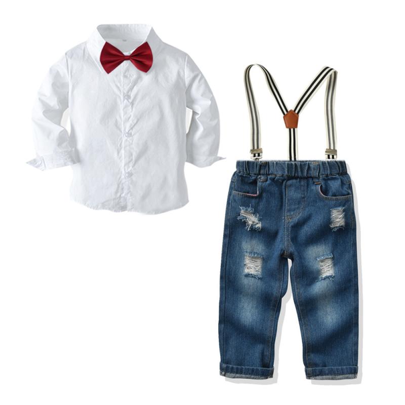 セットアップ 男の子 子供服 ベビー キッズ 紳士 フォーマル スーツ 蝶ネクタイ 長袖シャツ サスペンダ..