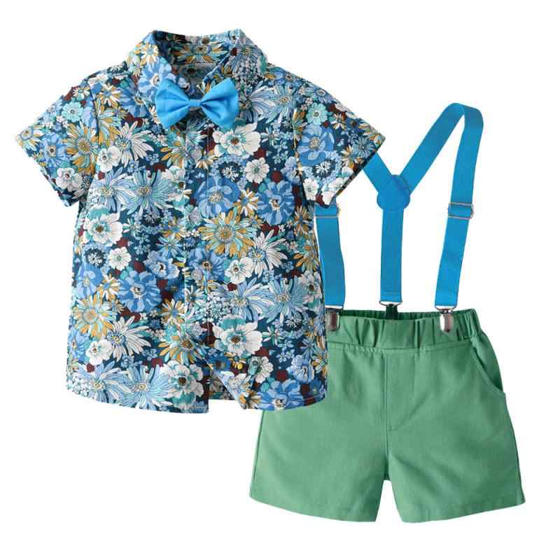 スーツ 男の子 キッズ 子供 セットアップ 礼服 フォーマル 上下セット 半袖 シャツ サスペンダー ハーフパンツ 綿 コットン 春夏 結婚式 発表会 誕生日 ピンク ライトブルー ライトグリーン かわいい おしゃれ 欧米風 高級感 通気性 吸汗性