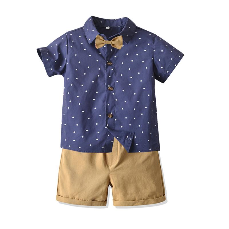 セットアップ 男の子 ベビー キッズ 子供 春夏 半袖 シャツ 蝶ネクタイ ドット柄 水玉 トップス ボトムス 半ズボン ハーフパンツ 綿 コットン 柔らかい 通気性 快適 カジュアル フォーマル お出かけ 普段着 発表会
