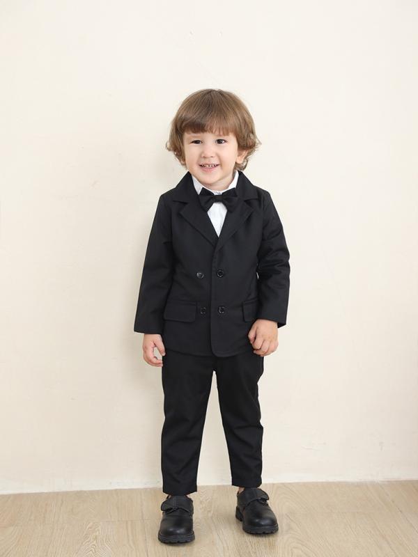 Suits, Tuxedos （Boys） - スーツ 男の子 英国風 セットアップ フォーマル ジャケット 長袖 長ズボン 綿 コットン ブラック 秋冬 無地 結婚式 発表会 七五三 かっこいい おしゃれ 高級感 柔らかい 上品 ベビー キッズ 子供服 シンプル 礼服