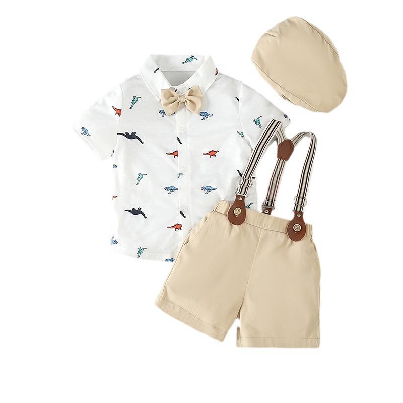 セットアップ 男の子 キッズ フォーマルスーツ セレモニー 紳士風 シャツ 短パン 半袖 帽子 白 ホワイ..